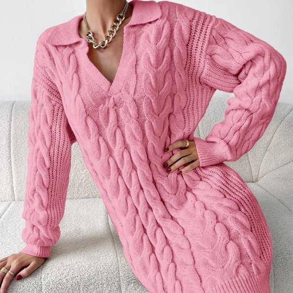 . Dresses & Skirts - Pink Preppy Womens Cable Knit Sweater Dress
